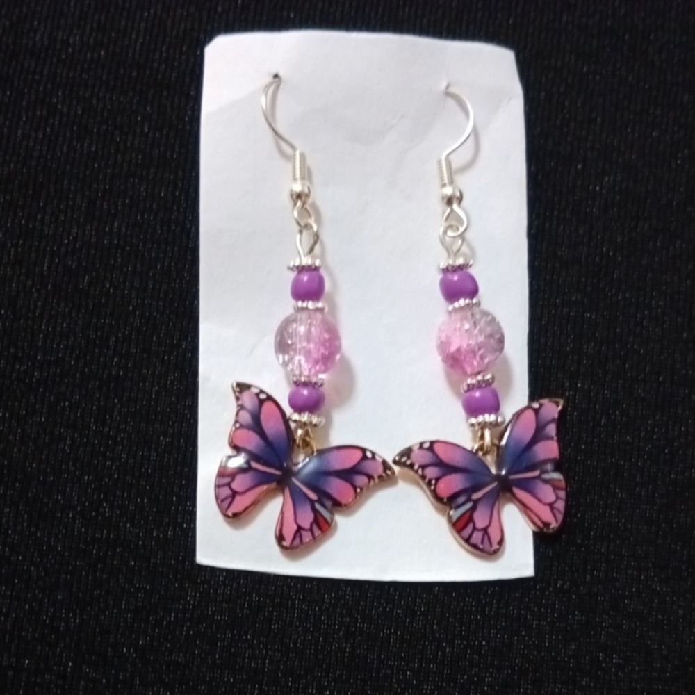 Handmade Pink and Purple Butterfly Earrings